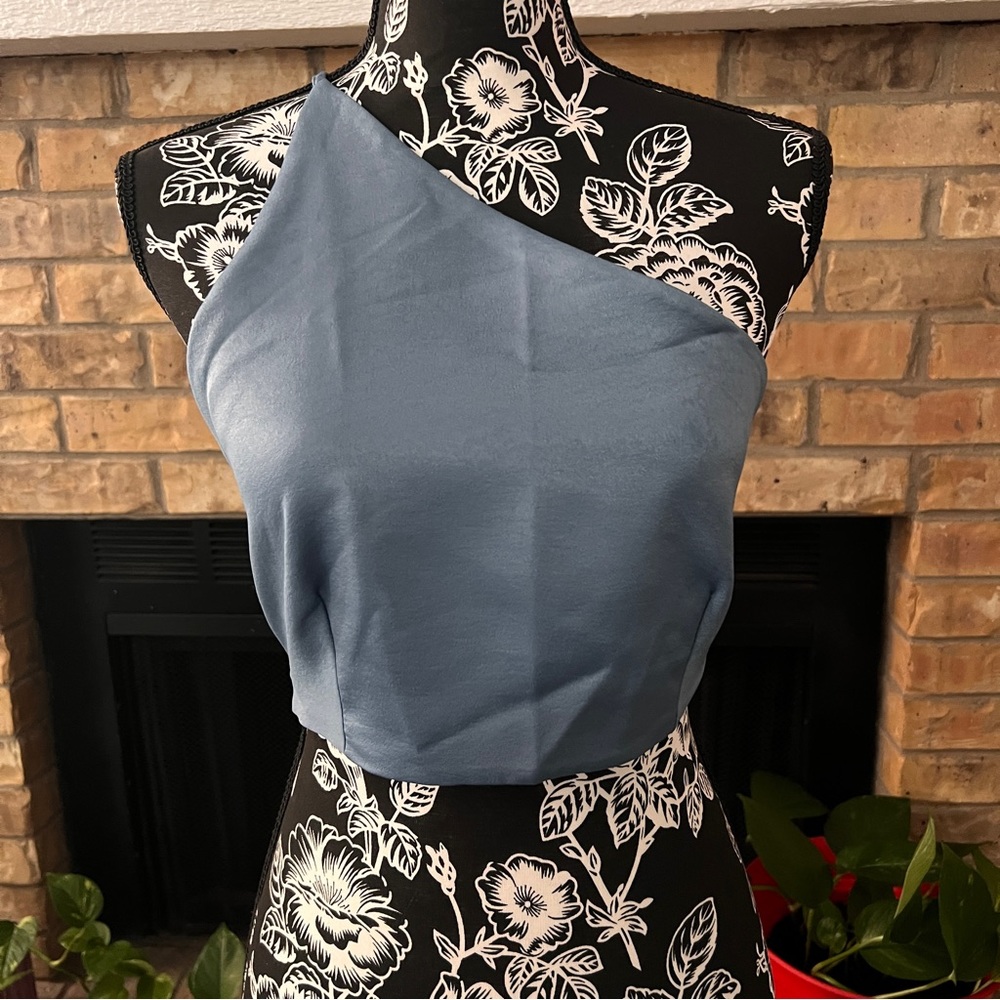 Shein Women Tops Sexy Plain One Shoulder null Olive Green & Blue NWOT - Picture 4 of 12